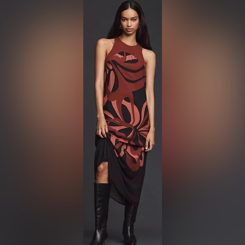FARM Rio Rust and Black Abstract Maxi Dress